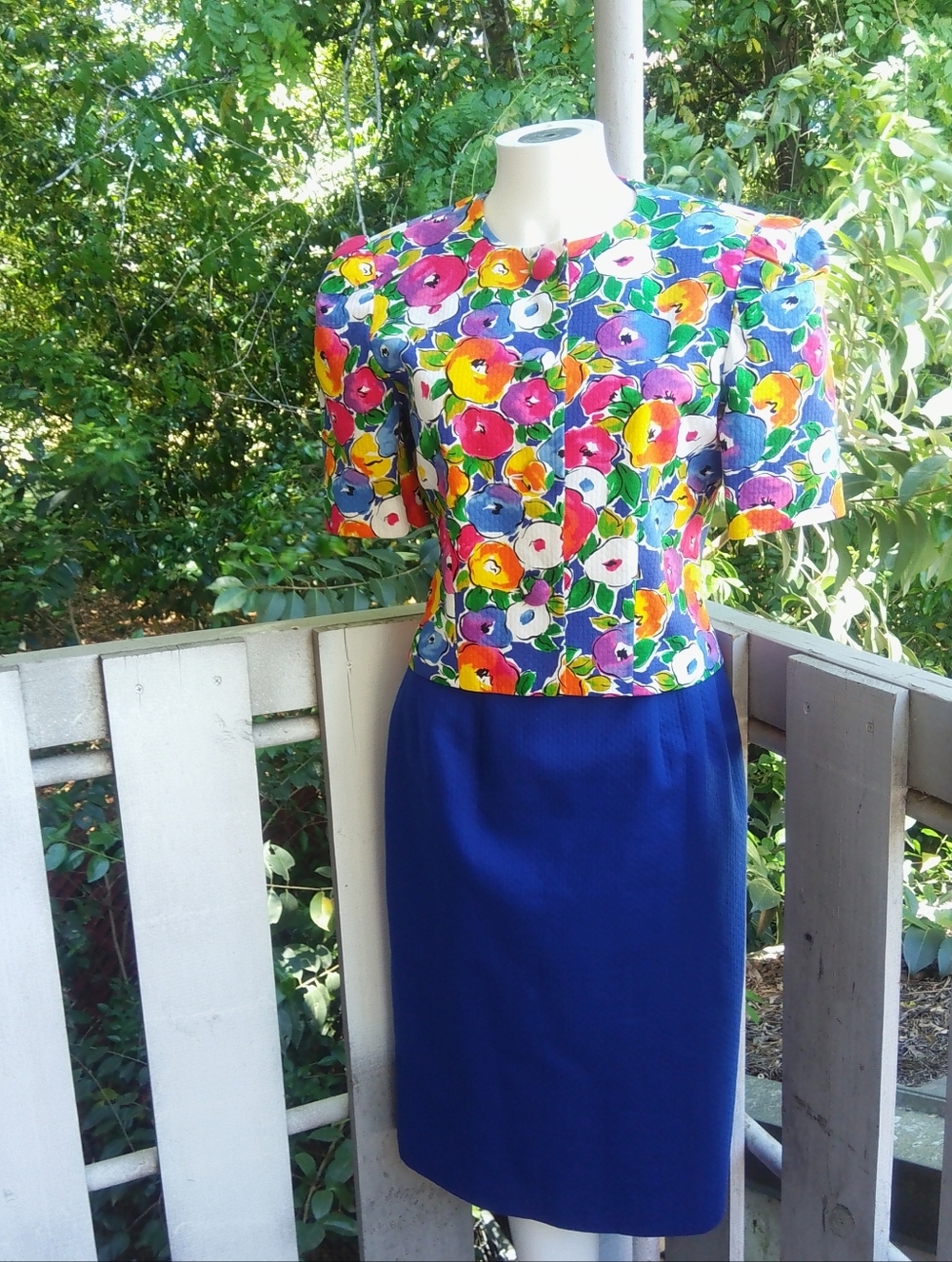 VTG 80s 90s Talbots Floral Garden Party Skirt Suit Set Colorful maximalist Sz 6